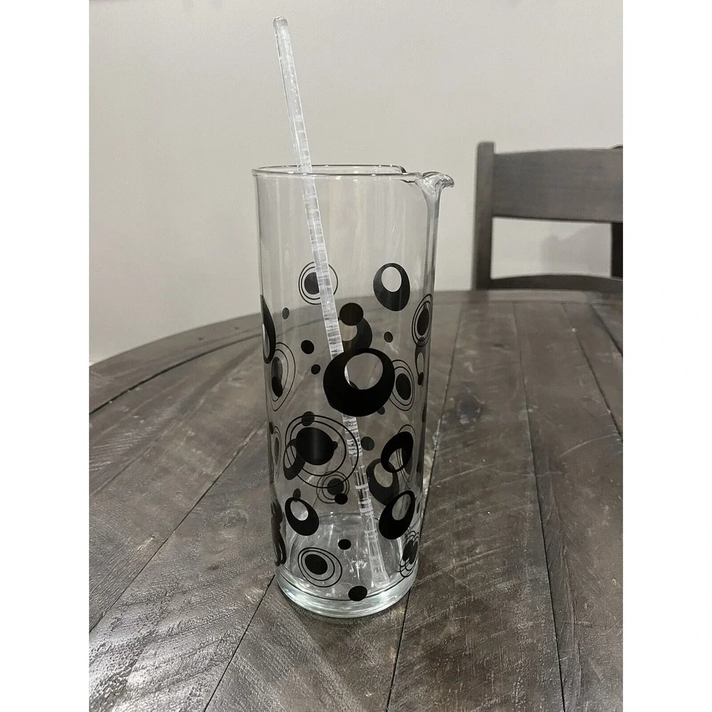 Retro Black Circles Martini Pitcher‎ With Stir Stick Polka Dots Barware